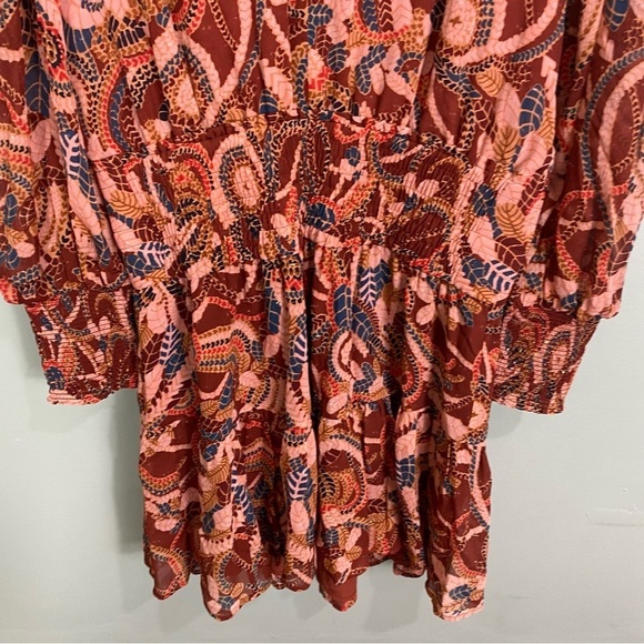 ALC Silvie Silk Mini Dress Ginger Combo Smocked Abstract Metallic Sz 12 - Picture 5 of 11